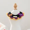 Halloween pet knitted collar with pumpkin, bat patches and gold nameplate charm - Halloween Gold Tag Knitted Scarf - Pumpkin Burred