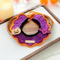 Handgemaakt Halloween gehaakt huisdier slabbetje met paarse vleermuis en pompoen decoratie - Halloween Gouden Tag Gebreide Sjaal - Pompoen Vleermuis