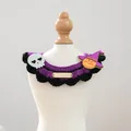 Handmade Halloween crochet pet bandana with purple skull and wizard pumpkin design - Halloween Gold Tag Knitted Scarf - Ghost Pumpkin