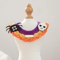 Halloween purple and orange knitted pet collar with spider and skull charms - Halloween Gold Tag Knitted Scarf - Spider Skull