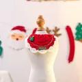 Red knit Christmas pet bandana with a green tree pendant and white scalloped edge - Christmas Gold Label Yarn Bib Tree
