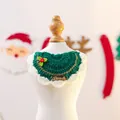 Green crochet Christmas pet bandana with holly berries and gold chain for cats and dogs - Christmas Gold Label Yarn Bib Leaves