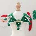 Green crochet Christmas pet collar with pearls and gold nameplate for dogs and cats - Christmas Gold Label Yarn Collar 7-Point Green