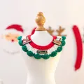 Handmade crochet Christmas pet collar with Santa and reindeer charms in red and green - Christmas Gold Label Yarn Collar Snowman Reindeer Santa