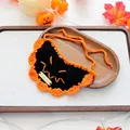 Handgemaakte Halloween slab voor huisdieren met oranje en zwarte gebreide patronen - Halloween Gouden Tag Gebreide Slab - Zwarte Pompoen