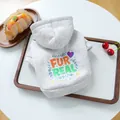 Détail du sweat à capuche gris pour animaux avec imprimé FUR REAL sur plateau - Gris Clair (Fur Real)