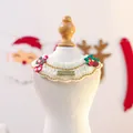 White knitted Christmas pet bandana with candy cane decor and gold trim accents - Christmas Gold Label Yarn Collar Cane Pine Cone