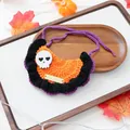 Halloween gehaakte bandana voor huisdieren met schedel in oranje, zwart en paars - Halloween Gouden Tag Gebreide Slab - Schedel