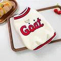 Knitted white pet sweater with Goat embroidery, red stripes, and metal D-ring leash hook - XS / Cream White (GOAT Embroidery)