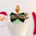 Christmas pet bow collar in dark green velvet with red plaid and tree charm - Christmas Luminous Pendant Collar Green