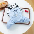 Ensemble t-shirt à rayures noir et blanc pour animaux avec salopette en jean bleu - Salopette - Bleu Étoilé