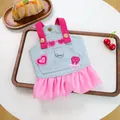 Vestido vaquero rosa para mascotas con corazón de lentejuelas y ribete de gasa - XS / Azul/Rosa