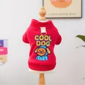 Detail eines roten Hunde-Hoodies mit COOL DOG Stickerei und D-Ring für die Leine - Cooler Hunde-hoodie – Leuchtend Rot