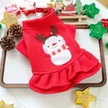 Robe de Noël pour chien en polaire rouge avec broderie bonhomme de neige et volant - XS / Robe Rouge Noël Bonhomme de Neige