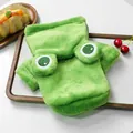 Detail of green plush frog pet hoodie featuring embroidered eyes and metal D-ring attachment - XS / Frog Costume / Chest 28-32cm Back 18-22cm / Green