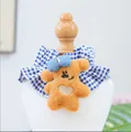 Bavoir à carreaux bleus et blancs pour animaux avec charmant petit ours en peluche doux - Collier à Carreaux - Ours