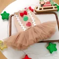 Robe de Noël style pain d'épice pour animaux avec tutu marron et nœud rouge - Robe Tutu Bonhomme de Pain d'Épices