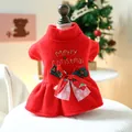 Robe de Noël rouge pour animaux avec broderie et nœud festif pour petits chiens et chats - Robe Joyeux Noël