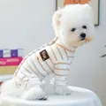 Gestreifter Fleece-Einteiler für kleine Hunde mit warmen Rippbündchen und Leder-Patch - XS / Kaffeestreifen