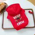 Sweat à capuche rouge pour animaux avec imprimé WOOF CREW et chien de dessin animé - Rouge (Woof Crew)