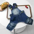 Retro denim pet overalls for dogs and cats with metal buckles and utility pockets - XS / Dark Blue Washed