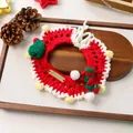 Handmade crochet Christmas pet bib with red yarn and white trim for cats and dogs - Christmas Gold Label Yarn Collar Red Scarf Hat