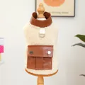 Fleece huisdiervest met bruine kunstlederen zakken en D-ring voor hondenriem - XS / Bruin