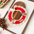 Handgemaakte rood-witte kerst slabbetje voor huisdieren met glitterbel en rendier - Kerst Gouden Label Garen Halsband Bel Rendier