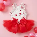 Vestito bianco per animali con cuori rossi e grande fiocco in raso per San Valentino - M / Rosso e Bianco