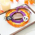 Handgemaakte Halloween gehaakte halsdoek voor huisdieren met spin en schedel in paars - Halloween Gouden Tag Gebreide Sjaal - Spin Schedel