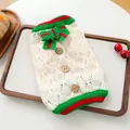 Cream knit pet sweater with festive red-green trim and bow for small dogs and cats - Red & Green