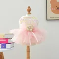 Charming pink pet tutu dress featuring a large bow and flower detail for small dogs and cats - XS-Bust 30cm, Length 20cm (Approx 1-1.5kg) / Flower Fairy Tutu / Pink