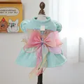 Robe menthe pour animaux avec grand nœud en organza rose et anneau en D en métal - Vert Menthe Élégant