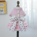 Robe de princesse rose à carreaux pour animaux avec boutons coeur et nœud sur mannequin - Princesse Plaid Rose