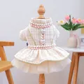 Robe chic en tweed pour animaux avec boutons perles cœur et jupe tutu en maille - Tweed Épi de Blé