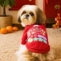 Red PETCIRCLE festive dog vest with colorful good luck embroidery and metal D-ring - New Year Hoodie Good Things Happen