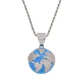 Detail of blue earth globe pendant featuring intricate white cubic zirconia pave setting - Silver