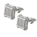Iced-out square double-layer zircon stud earrings with screw-back design in silver finish - Silver