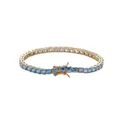 Klassisches goldenes Tennisarmband mit runden hellblauen Zirkonia Steinen auf weißem Grund - 4mm Breite, 16cm Länge / Blau (Goldene Basis)