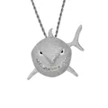 Macro shot of micro-pave shark pendant with clear zircons on a silver rope chain - Shark Pendant + Twisted Chain (CN298) / Silver