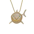 Hip hop large shark pendant necklace with gold plating and cubic zirconia on rope chain - Shark Pendant + Twisted Chain (CN298) / Gold