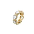 Bague hip hop dorée de luxe avec zircons carrés et accents brillants de style halo - US 7 / Or