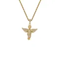 Hip-hop gold plated angel pendant necklace with white zircons on a classic rope chain - Angel Pendant And Rope Chain / Gold