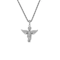 Iced out cupid angel pendant necklace in silver with sparkling zirconia stones - Angel Pendant And Rope Chain / Silver