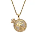 Macro detail of crown and globe hip hop pendant with cubic zirconia on rope chain - Standard Type / Gold