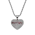 Collana hip hop con ciondolo a cuore in strass e linea di polso rossa su catena a corda - Catena a fune / Stile Argento