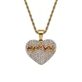Collana con pendente a cuore spezzato hip-hop placcata in oro con strass bianchi - Catena a fune / Stile Oro