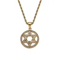 Hip hop gold hexagram star pendant with zircon stones on a twist rope chain necklace - Gold Pendant + Rope Chain
