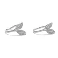 Minimalist S925 sterling silver stud earrings with delicate leaf sprout design - White Gold