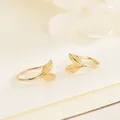 Minimalist S925 sterling silver sprout leaf stud earrings with gold finish and fine texture - Gold Color